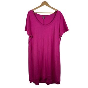 J Jill Pink T-Shirt Dress Size 2X V-Neck‎ Cotton Comfort Lounge Travel Flowy